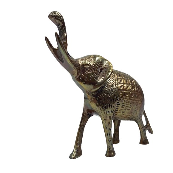 Solid Brass Elephant Sculpture 5" Figurine Trunk Up Good Luck Nice Detail - Picture 5 of 12